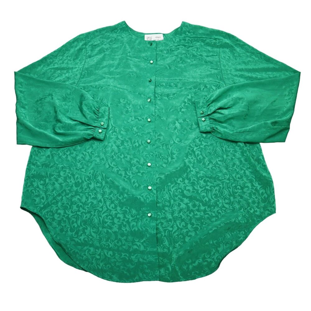 Dimensions Shirt Womens 22W Green Long Sleeve Button Polyester Blouse